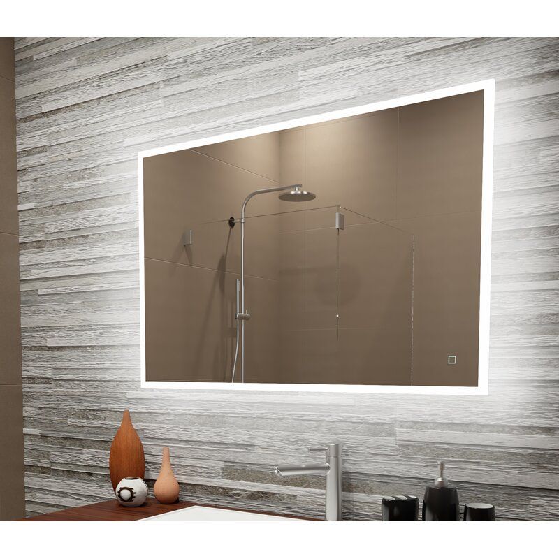 Orren Ellis Gennifer Reflection Dimmable Led Lighted Frosted Edge Regarding Edge Lit Led Wall Mirrors (View 13 of 15)