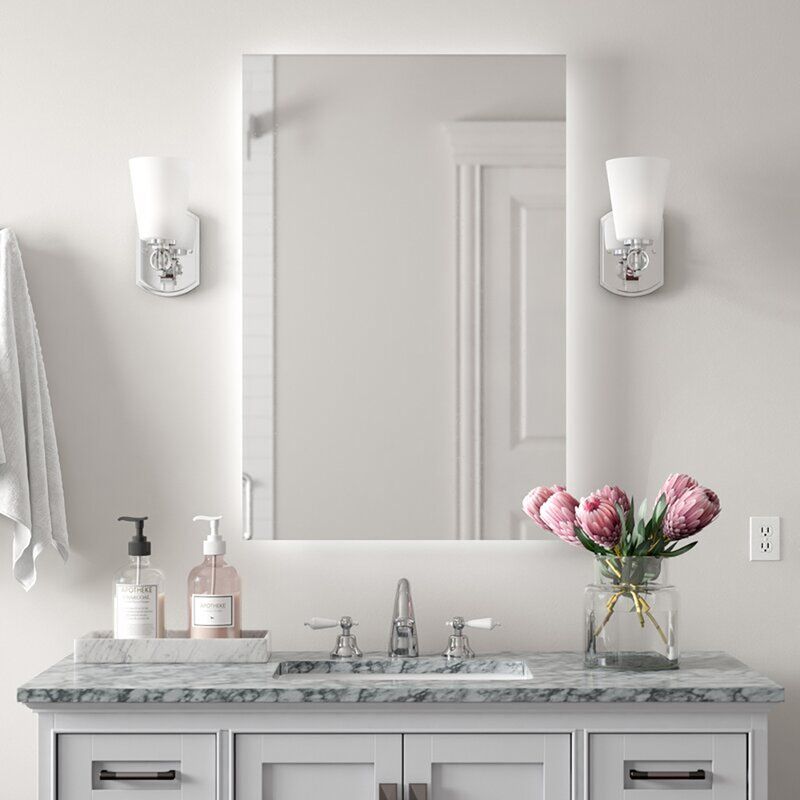 Orren Ellis Kearsarge Frameless Lighted Bathroom / Vanity Mirror | Wayfair With Frameless Cut Corner Vanity Mirrors (View 8 of 15)