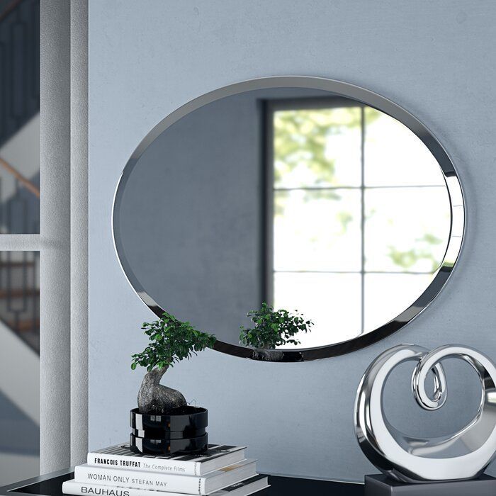 Orren Ellis Provenzano Frameless Beveled Oval Wall Mirror & Reviews In Frameless Beveled Wall Mirrors (View 13 of 15)