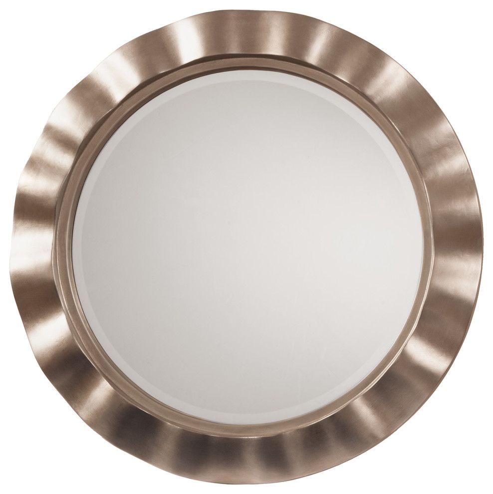 Osp Cosmos Beveled Wall Mirror With Brushed Silver Round Wavy Frame In Brushed Nickel Round Wall Mirrors (View 7 of 15)