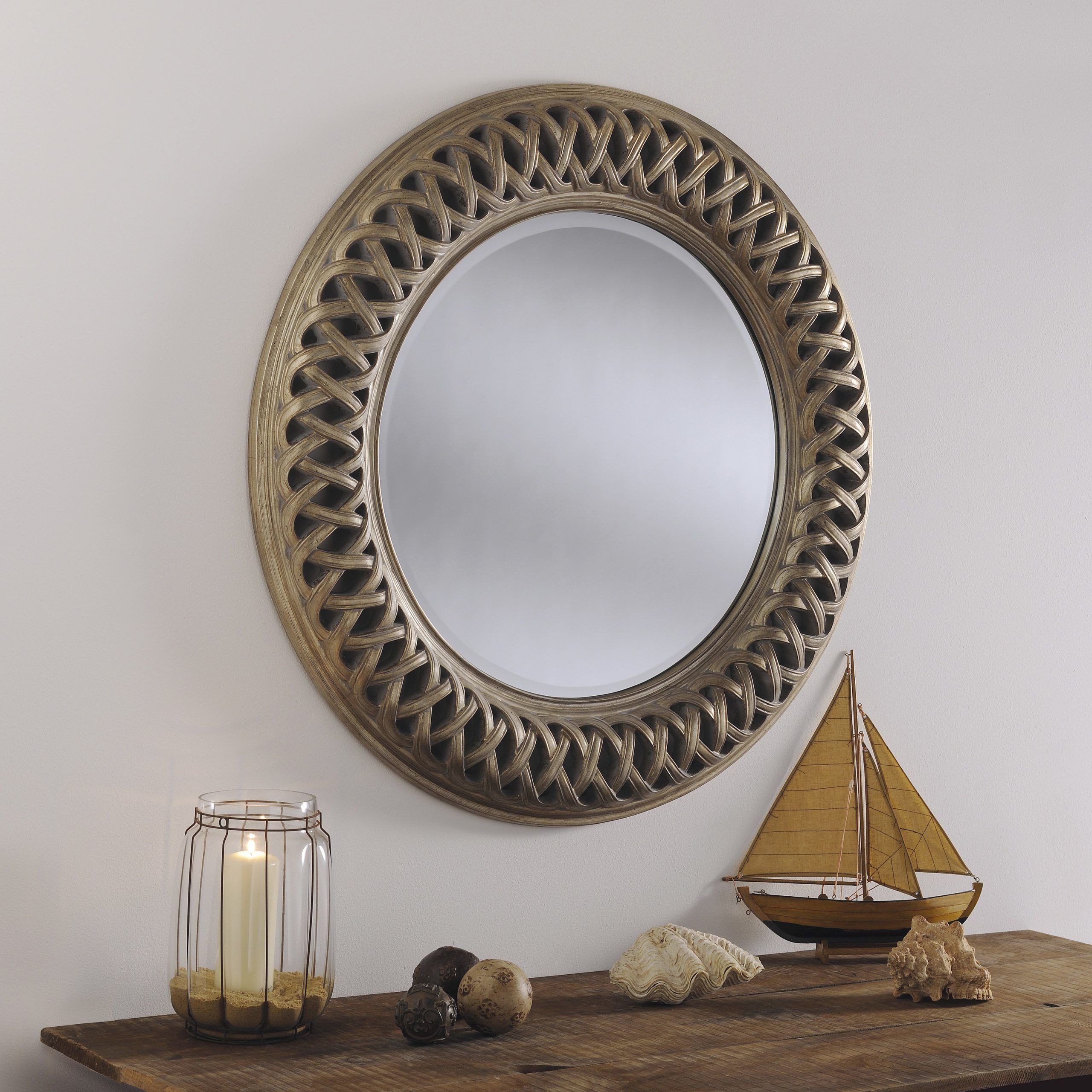 Ov24 Ivory – Celtic Designe Large Round Wall Mirror Living Room In Scalloped Round Modern Oversized Wall Mirrors (View 6 of 15)