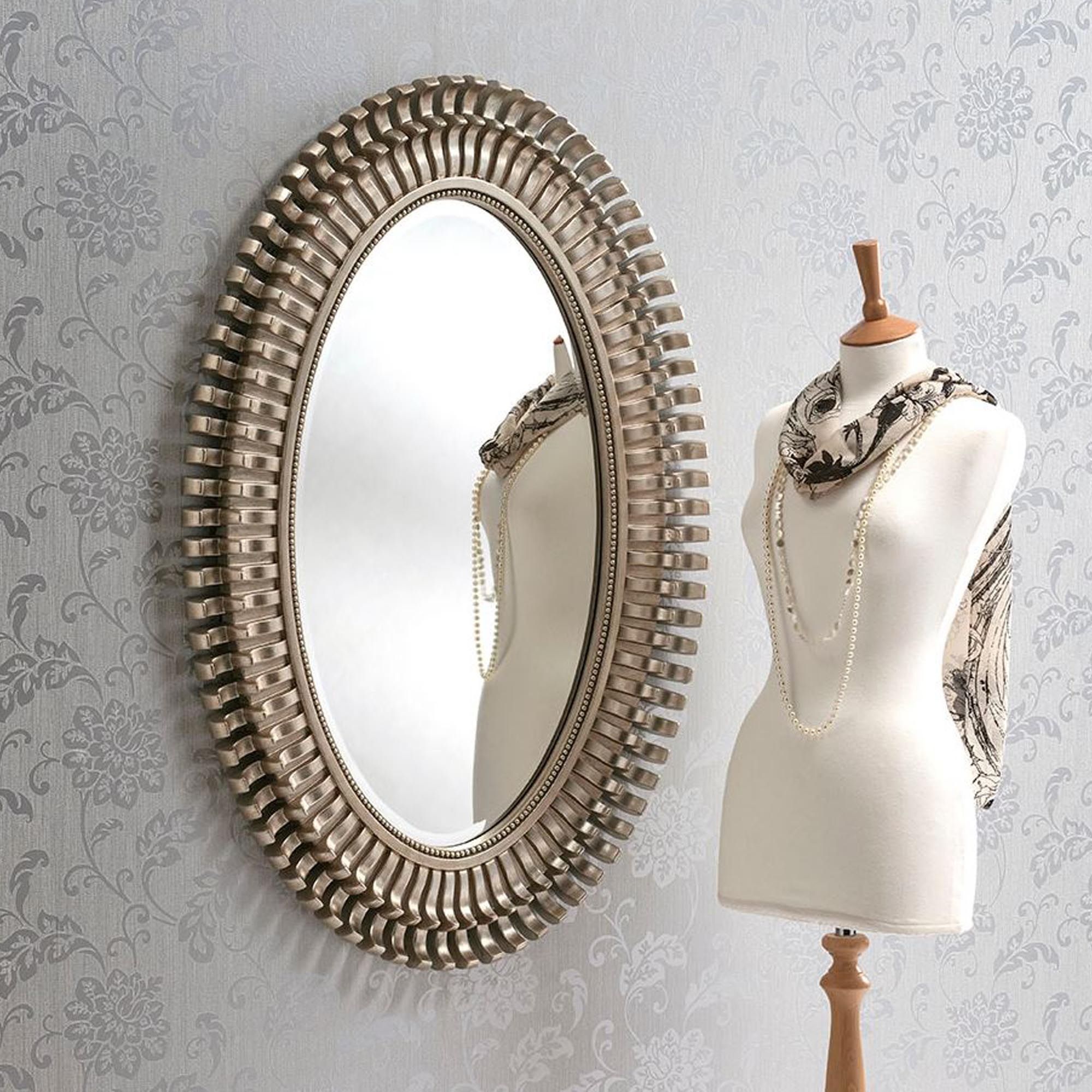 Oval Contemporary Antique Silver Wall Mirror | Homesdirect365 With Silver Asymmetrical Wall Mirrors (View 10 of 15)