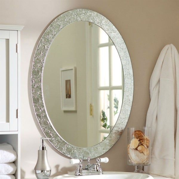 Oval Frame Less Bathroom Vanity Wall Mirror With Elegant Crystal Look For Mirror Framed Bathroom Wall Mirrors (View 7 of 15)