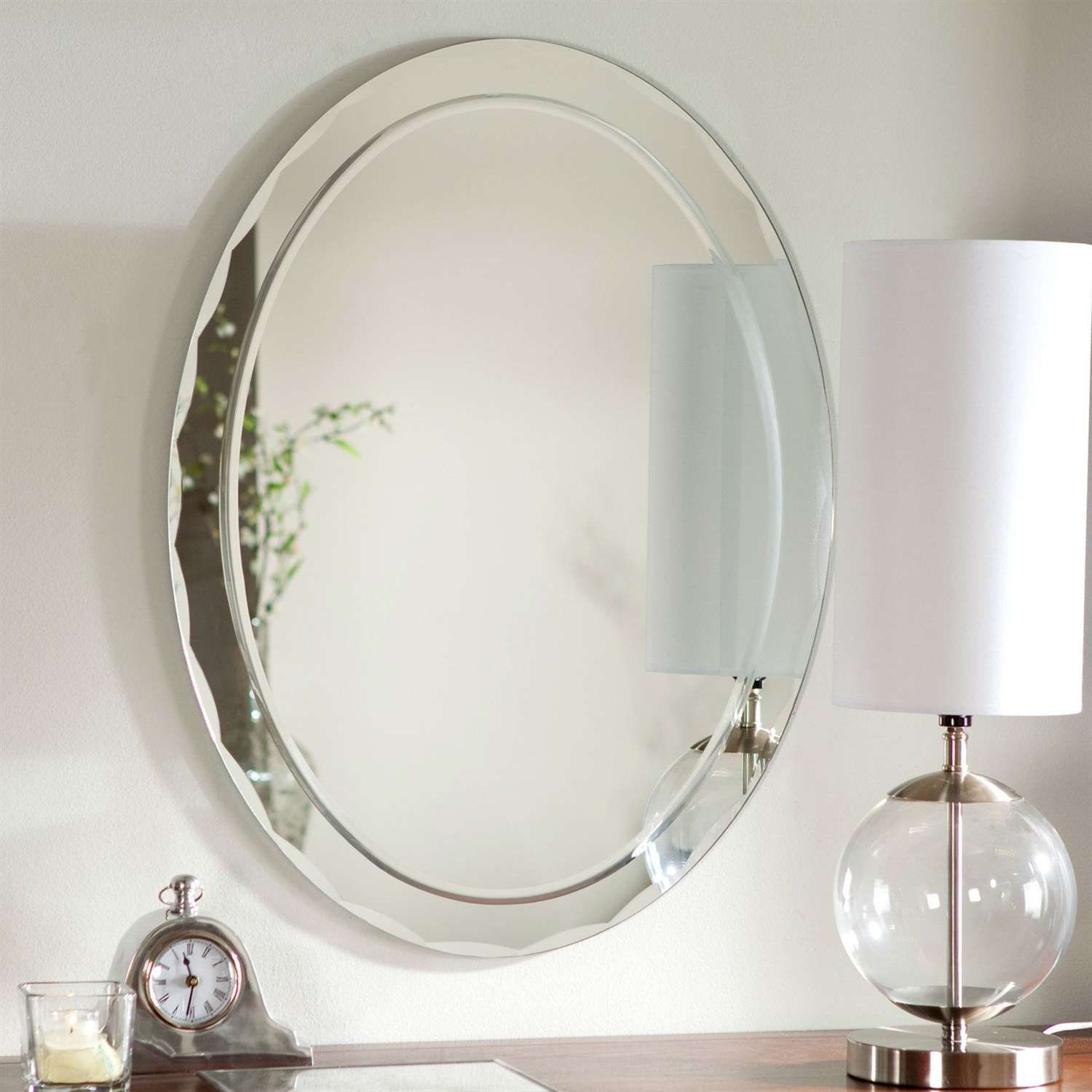 Oval Frameless Bathroom Vanity Wall Mirror With Beveled Edge Scallop Regarding Oval Frameless Led Wall Mirrors (View 2 of 15)