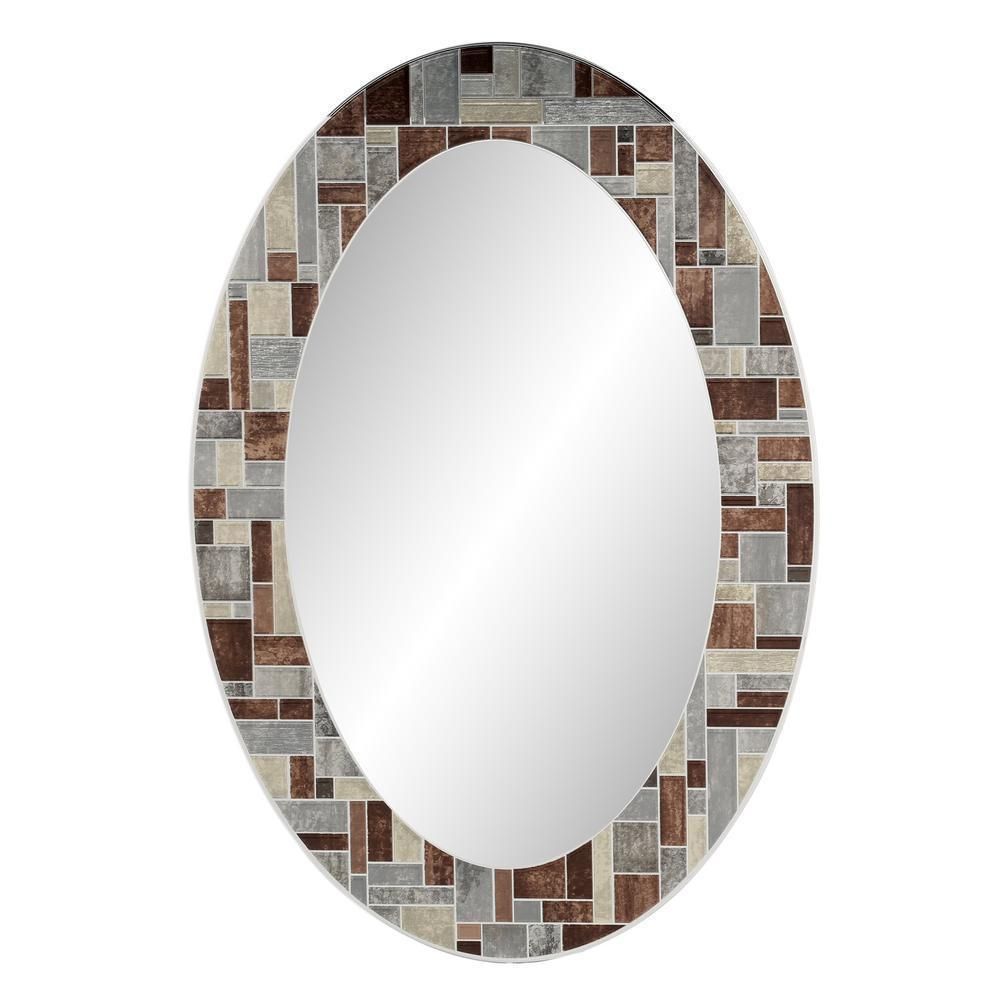 Oval Wall Bathroom Mirror Hanging Simulated Mosaic Glass Tile 31" L X Throughout Mosaic Oval Wall Mirrors (View 8 of 15)