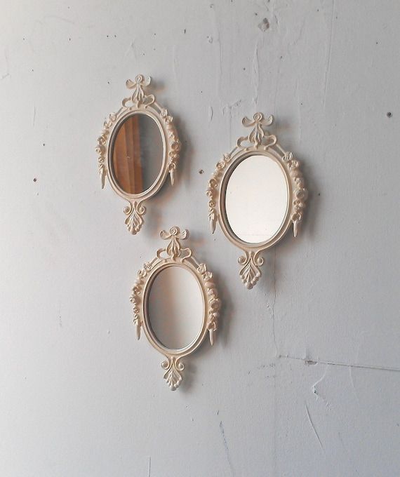 Oval Wall Mirror Set Of Three In Glossy Vintage White Inside Oval Wide Lip Wall Mirrors (View 12 of 15)