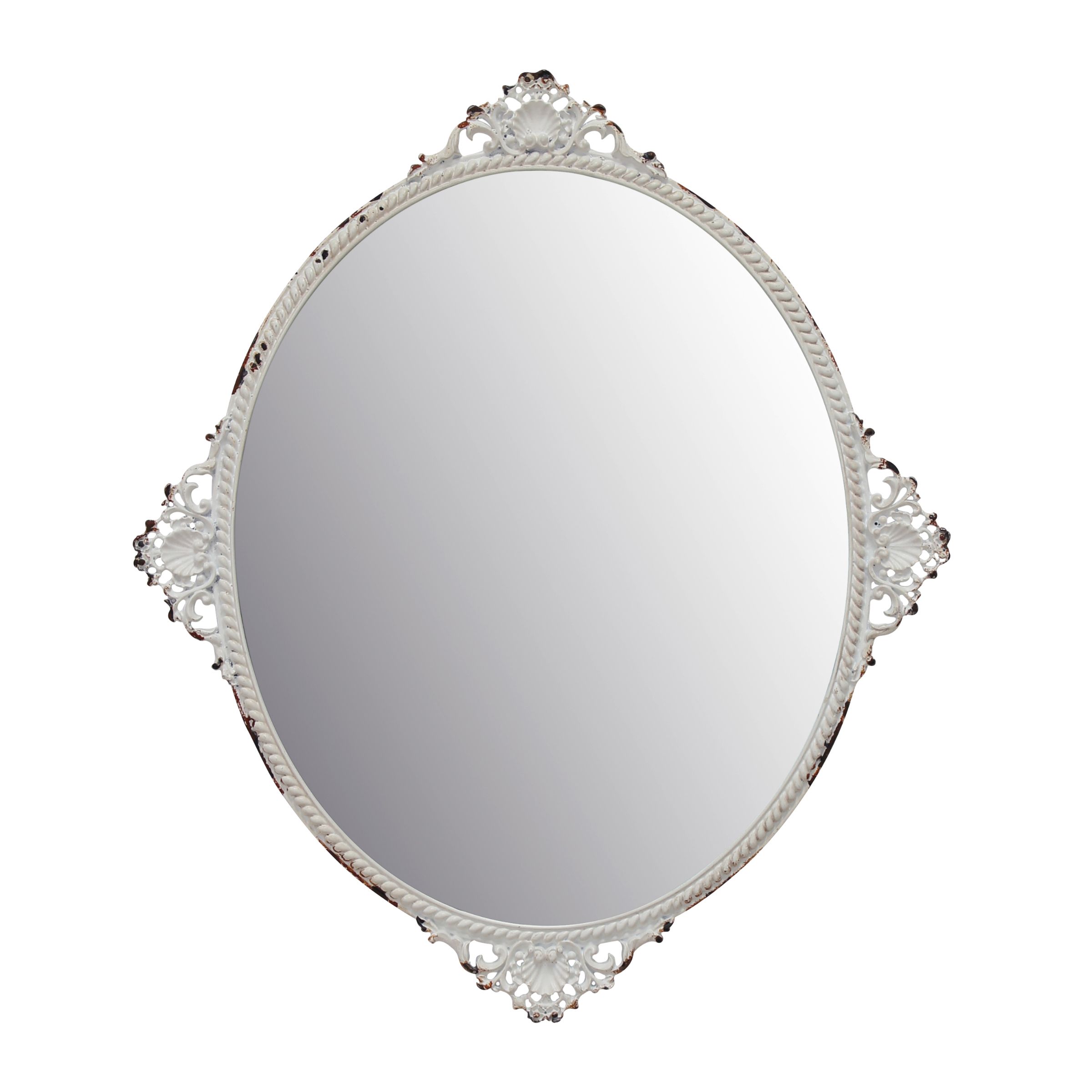 Oval Wall Rustic Mirror With Worn White Vintage Metal Decorative With Regard To Lajoie Rustic Accent Mirrors (Photo 13 of 15)