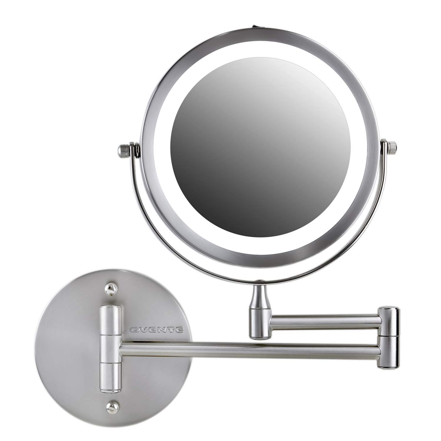 Ovente Lighted Wall Mount Makeup Mirrors 7 Inch 1x 10x Magnification Inside Single Sided Polished Nickel Wall Mirrors (View 3 of 15)