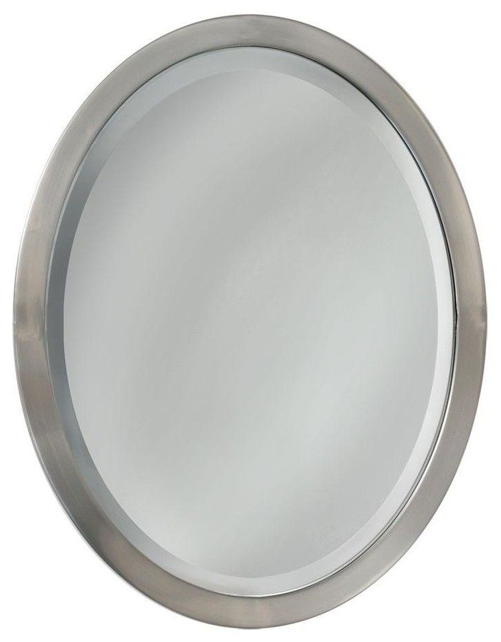 Pacific Oval Mirror, Brushed Nickel, 23"x29" – Transitional – Bathroom With Regard To Polished Nickel Oval Wall Mirrors (View 15 of 15)