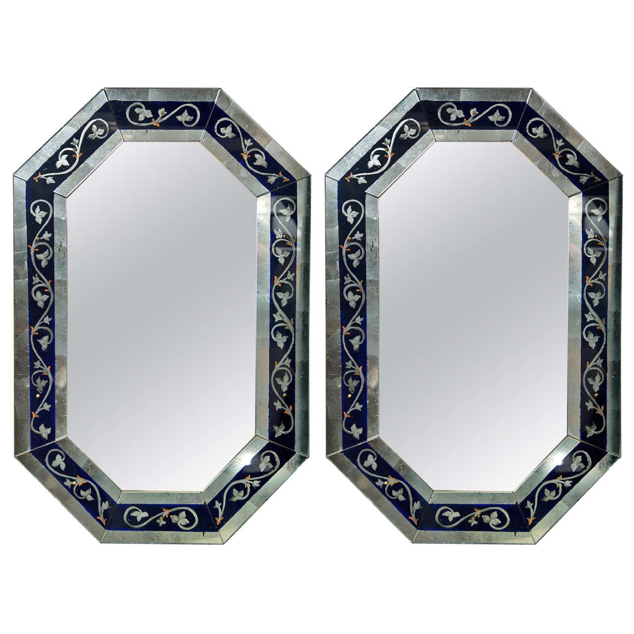 Pair Of Octagonal Silver Leaf Mirrors At 1stdibs In Metallic Gold Leaf Wall Mirrors (View 4 of 15)