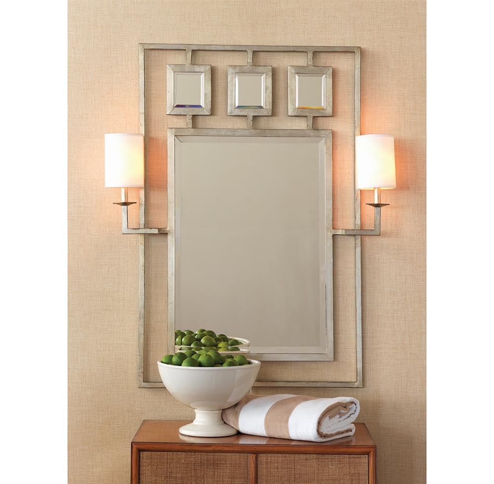 Park Avenue Hollywood Regency Silver Leaf Wall Mirror With Sconces Inside Metallic Gold Leaf Wall Mirrors (View 3 of 15)
