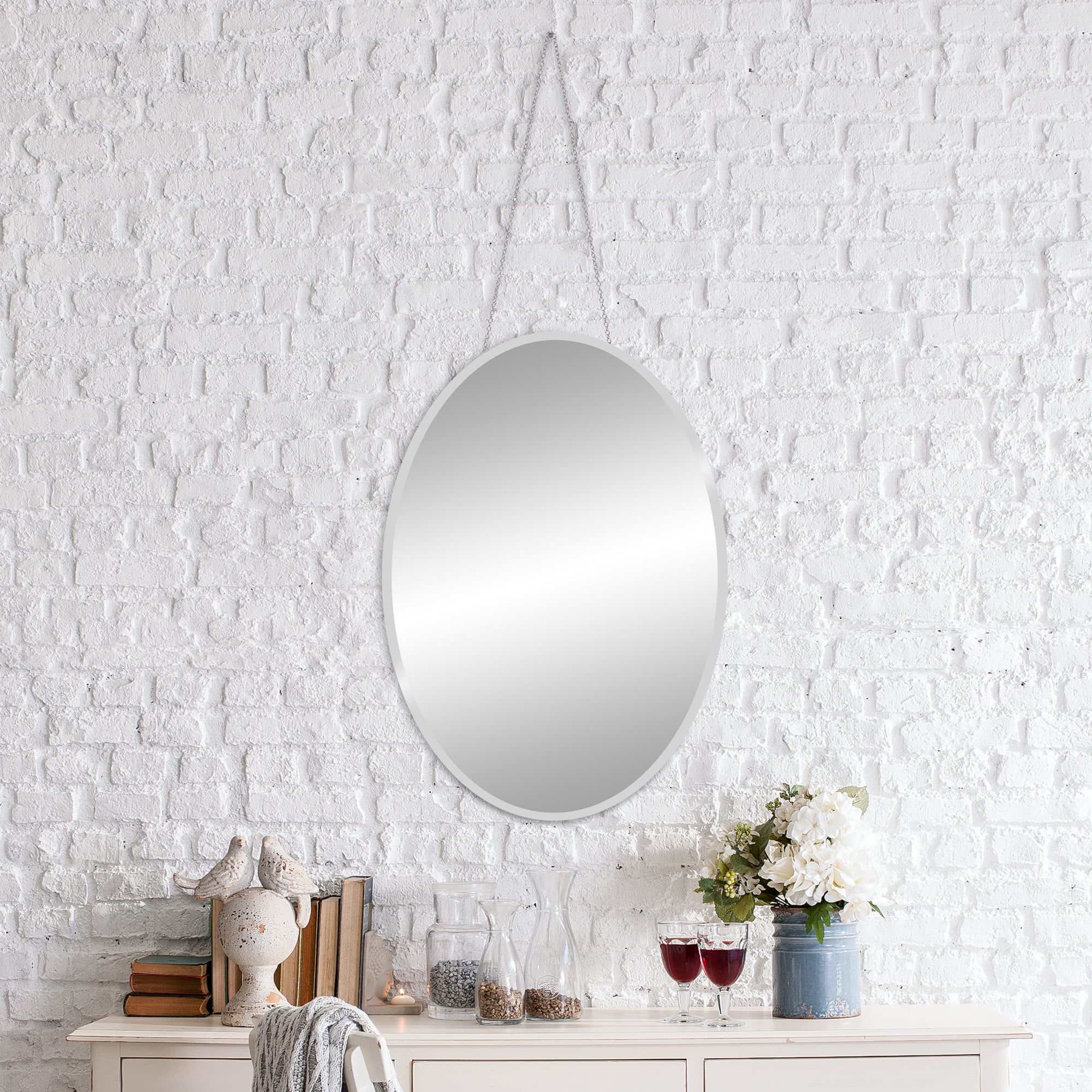 Patton Wall Decor 17x24 Frameless Beveled Oval Mirror With Hanging Inside Thornbury Oval Bevel Frameless Wall Mirrors (View 4 of 15)