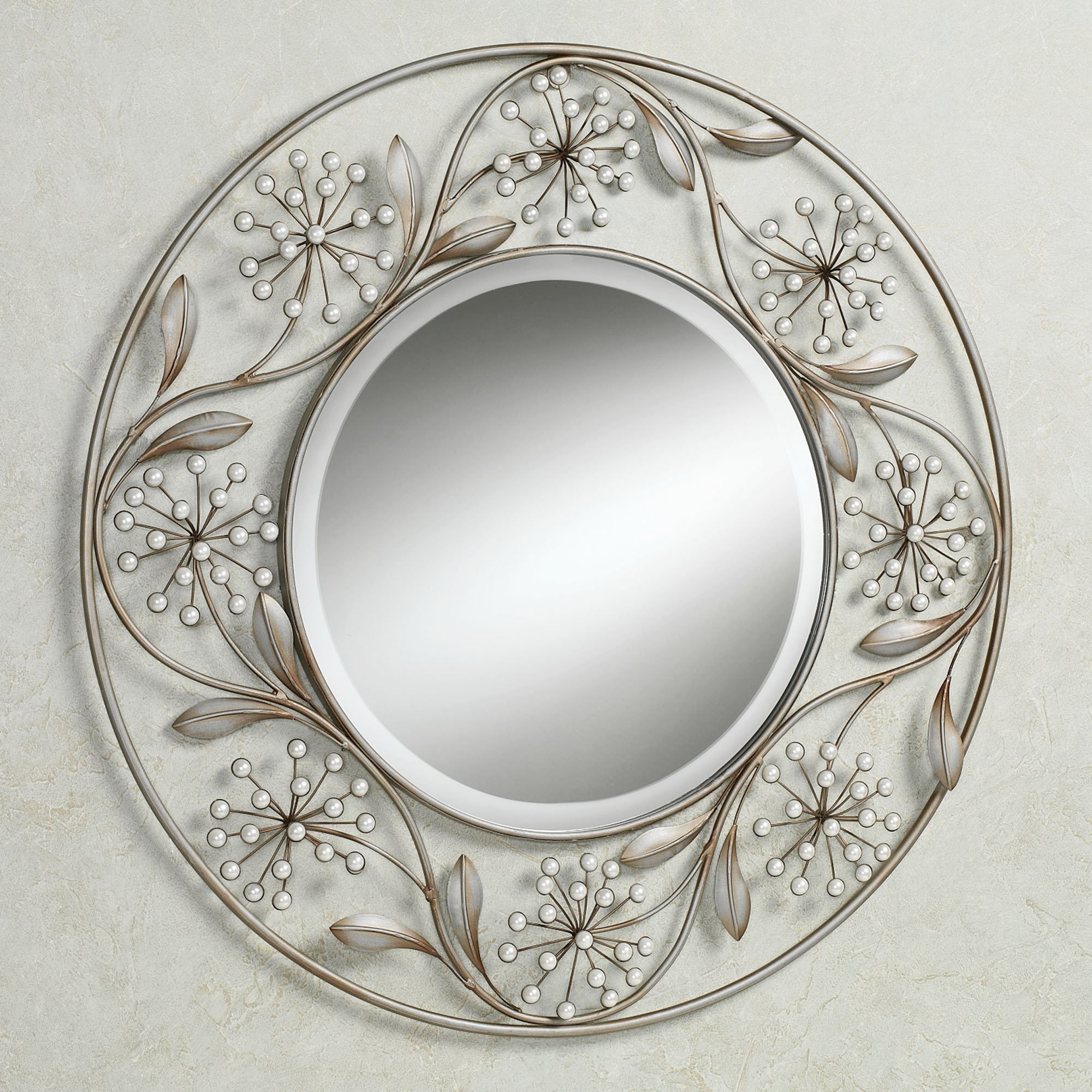 Pearlette Round Metal Wall Mirror For Antique Iron Round Wall Mirrors (View 3 of 15)