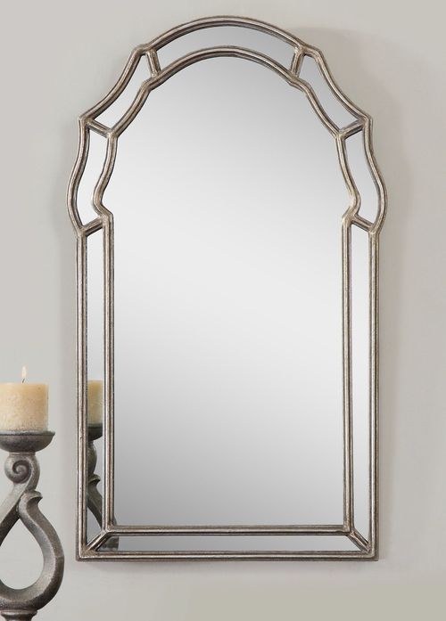 Petrizzi Decorative Arched Mirror | Silver Leaf Wall Mirror, Arched For Farmhouse Woodgrain And Leaf Accent Wall Mirrors (View 11 of 15)