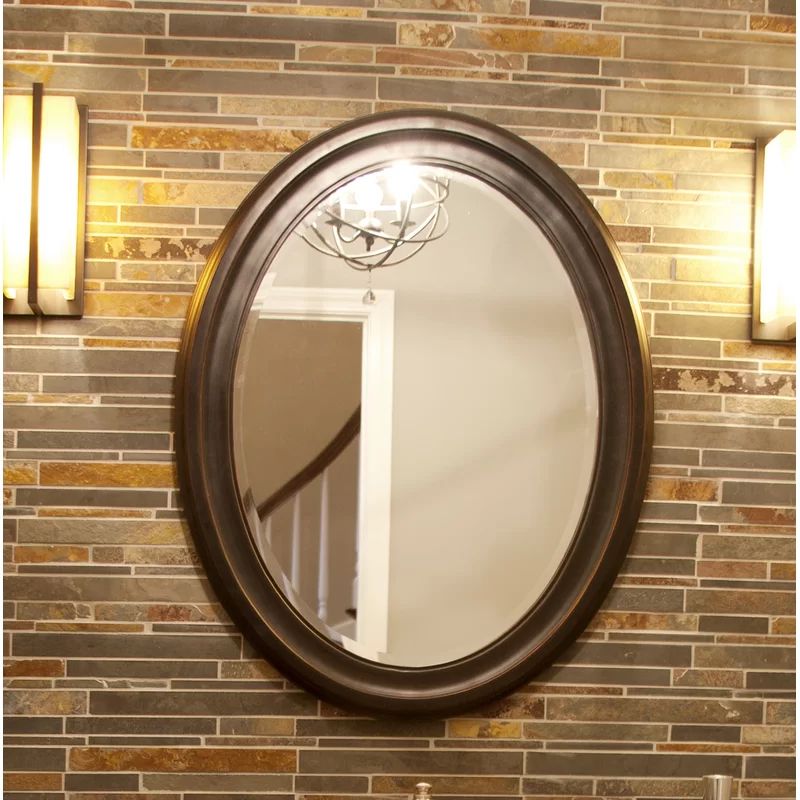 Pfister Traditional Beveled Glass Oval Wood Accent Mirror & Reviews Intended For Traditional Beveled Wall Mirrors (View 12 of 15)