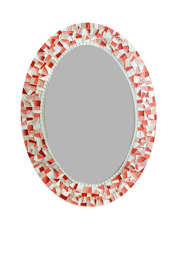 Pink Mosaic Mirror Ovalgreenstreetmosaics On Etsy | Oval Wall Intended For Mosaic Oval Wall Mirrors (View 10 of 15)