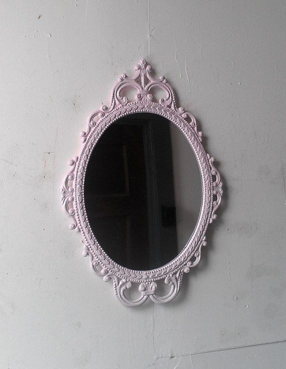 Pink Oval Wall Mirror In Hand Painted Vintage Metal Frame 17 | Etsy With Pink Wall Mirrors (View 14 of 15)