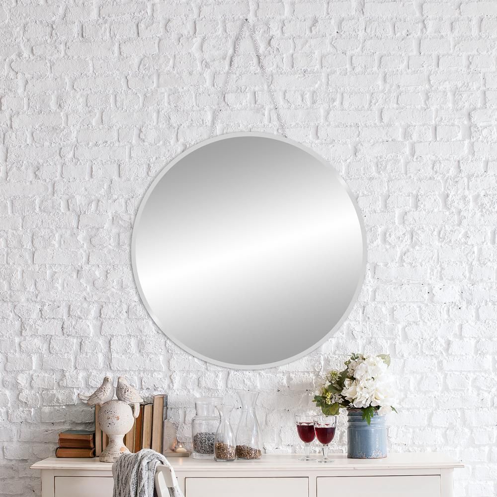 Pinnacle Beveled Hang Chain Round Silver Wall Mirror 1801 6103 – The Intended For Silver Rounded Cut Edge Wall Mirrors (View 6 of 15)