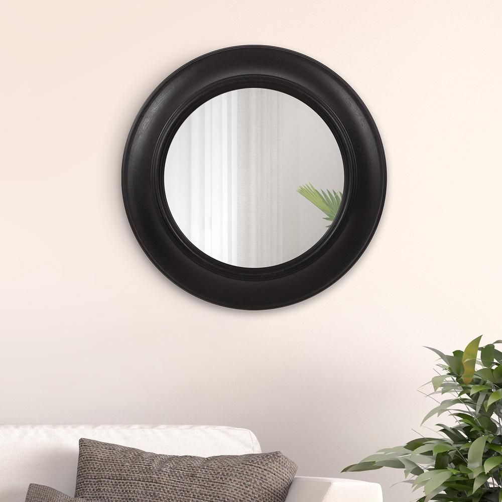Pinnacle Rustic Distressed Black Round Wall Mirror 1801 6035 – The Home For Black Openwork Round Metal Wall Mirrors (View 8 of 15)