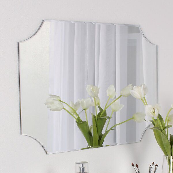 Portis Frameless Rectangle Scalloped Beveled Wall Mirror | Mirror Wall Inside Polygonal Scalloped Frameless Wall Mirrors (View 2 of 15)