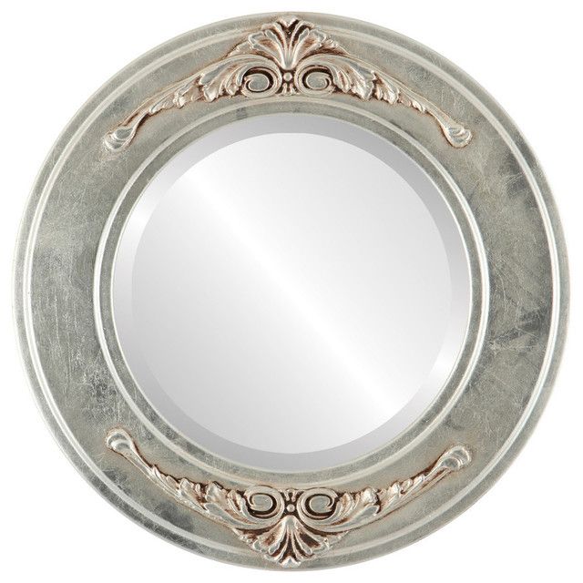 Ramino Framed Round Mirror In Silver Leaf With Brown Antique Intended For Antiqued Gold Leaf Wall Mirrors (View 15 of 15)