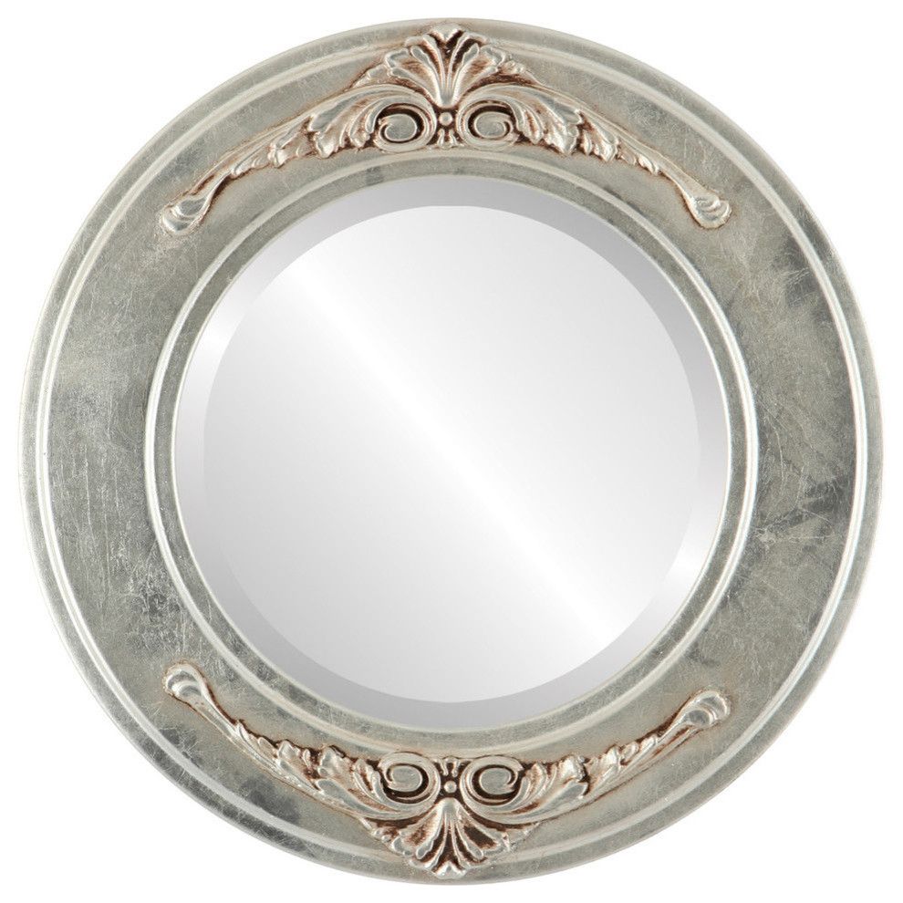 Ramino Framed Round Mirror In Silver Leaf With Brown Antique With Metallic Gold Leaf Wall Mirrors (View 8 of 15)