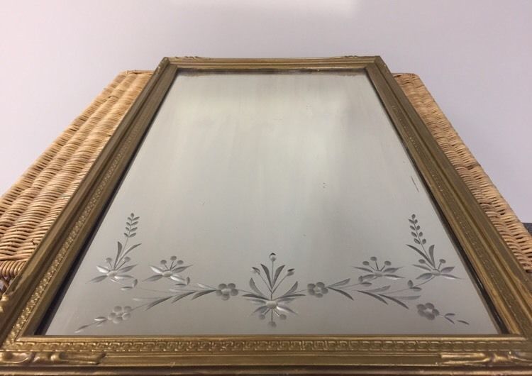 Rare Large Vintage Hollywood Regency Gilt Gold Floral Etched Mirror With Antique Gold Etched Wall Mirrors (View 1 of 15)