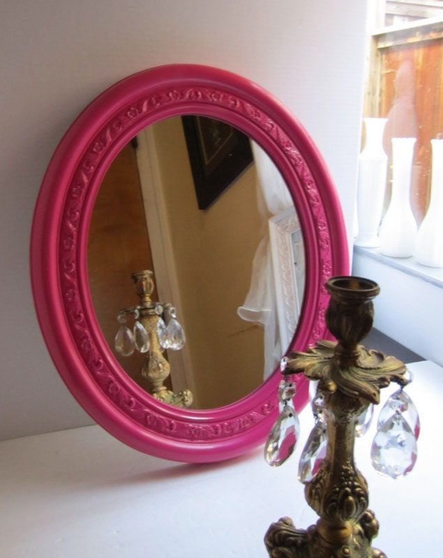 Raspberry Pink Oval Wall Mirror Inside Pink Wall Mirrors (View 1 of 15)