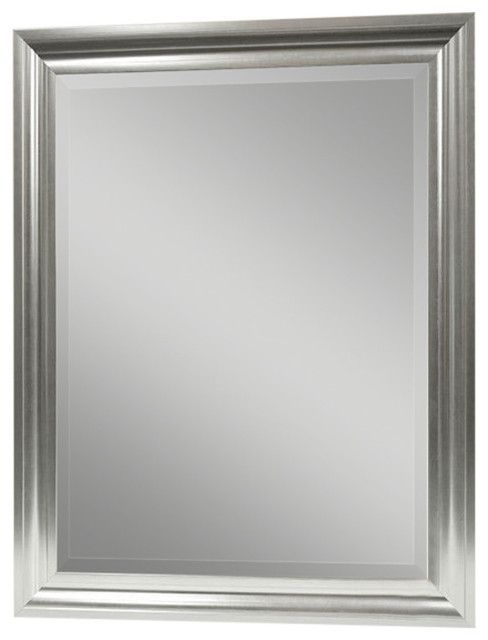 Rectangular Beveled Vanity Mirror With Satin Silver Finish Frame Pertaining To Kristy Rectangular Beveled Vanity Mirrors In Distressed (View 9 of 15)