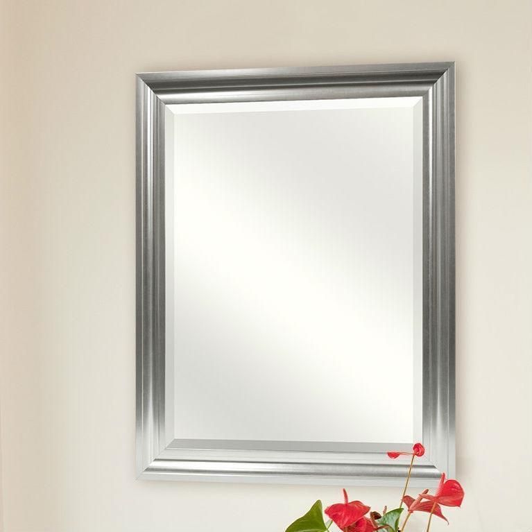 Rectangular Beveled Vanity Mirror With Satin Silver Finish Frame With Kristy Rectangular Beveled Vanity Mirrors In Distressed (View 7 of 15)