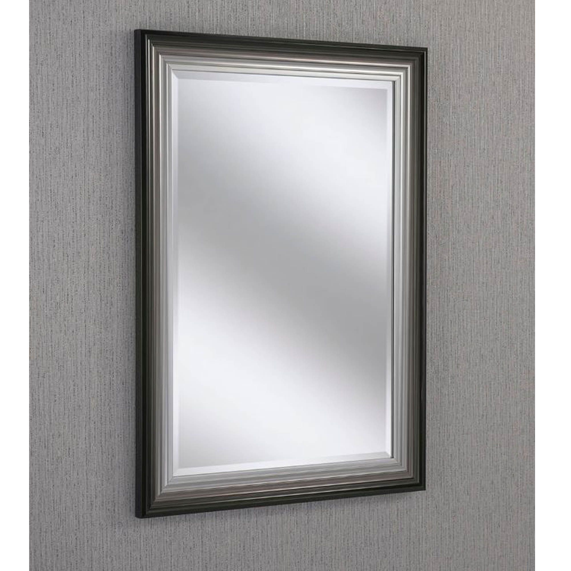 Rectangular Black/silver Beveled Contemporary Wall Mirror | Hd365 With Black Beaded Rectangular Wall Mirrors (View 13 of 15)