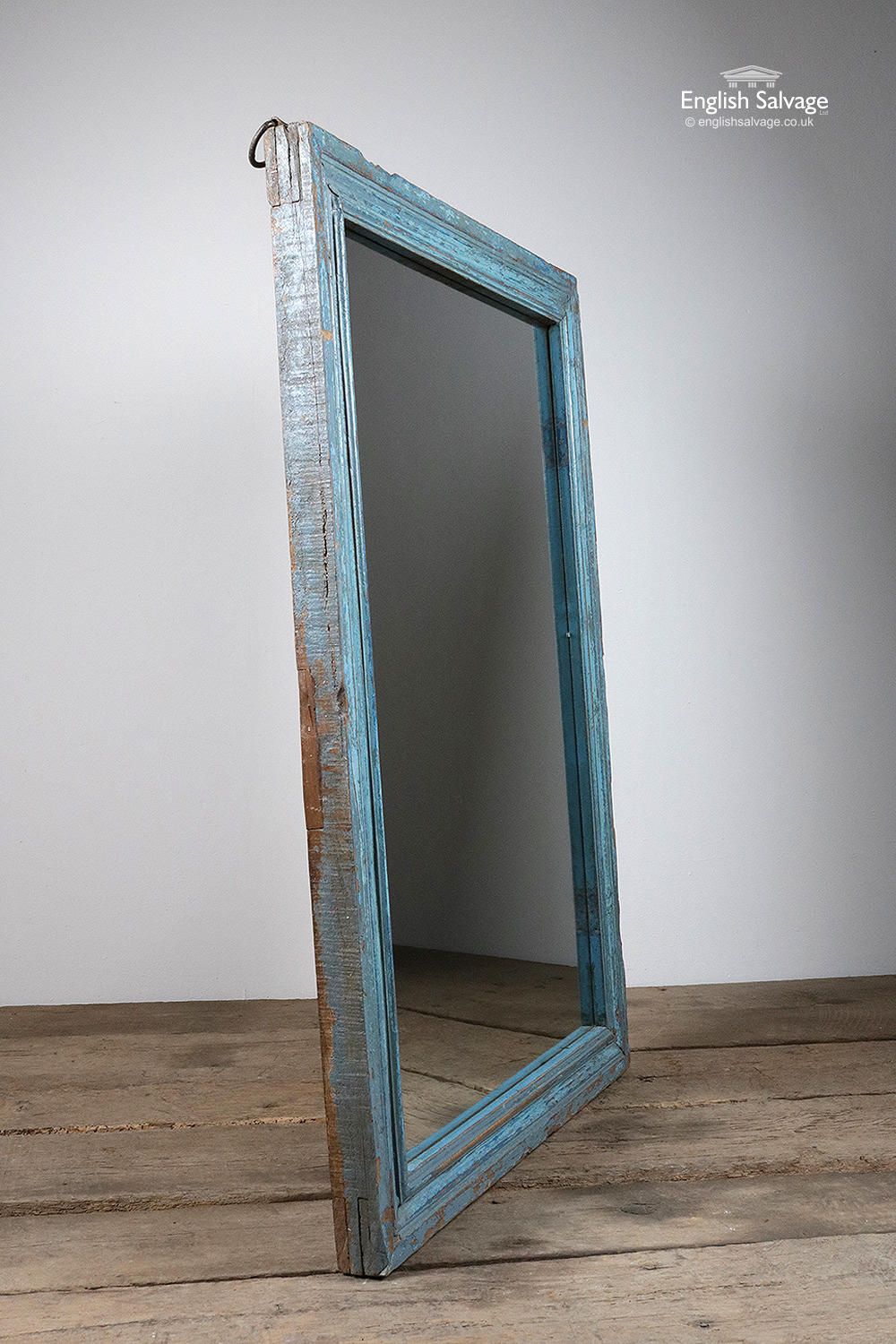 Rectangular Distressed Blue Framed Mirror Regarding Subtle Blues Art Glass Wall Mirrors (View 12 of 15)