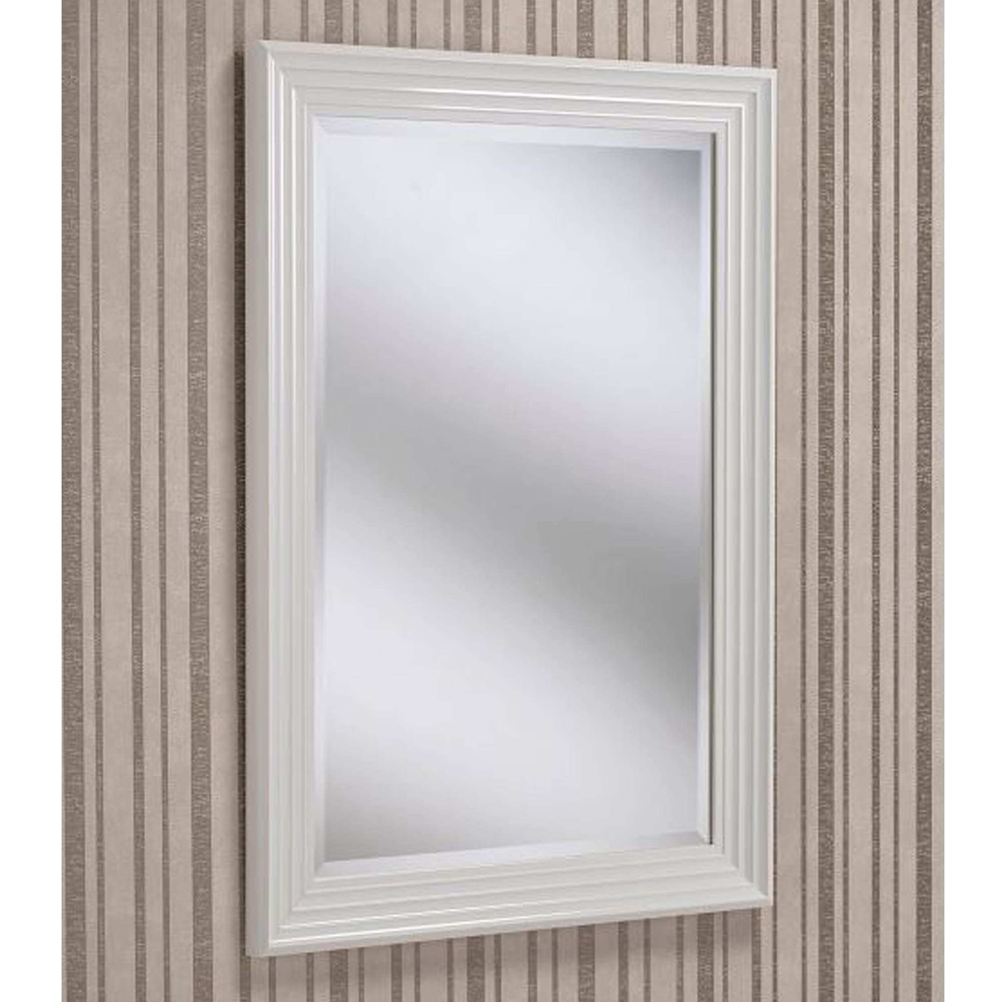 Rectangular White Beveled Contemporary Wall Mirror | Wall Mirror In Rectangle Pewter Beveled Wall Mirrors (View 3 of 15)