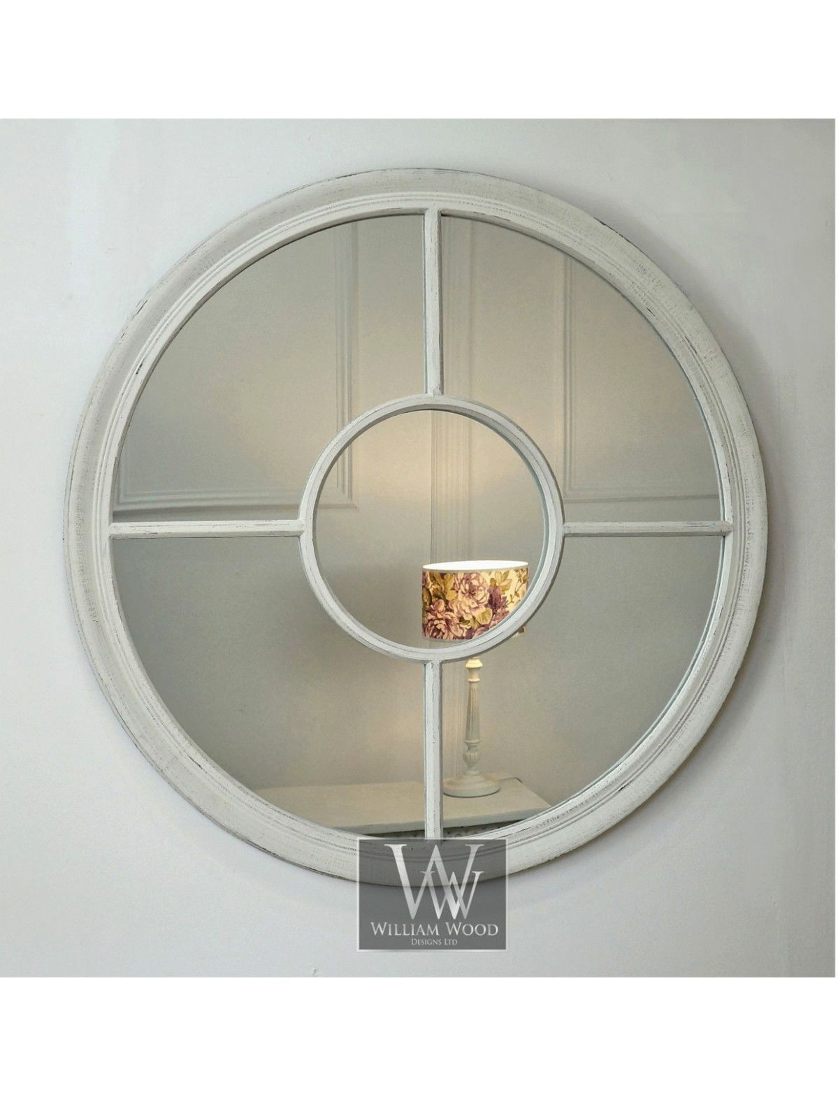 Rennes White Shabby Chic Round Window Wall Mirror 28" X 28" Large Intended For Stitch White Round Wall Mirrors (View 4 of 15)