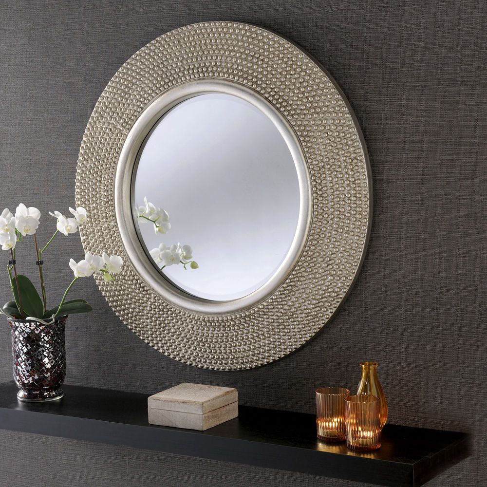Rome Large Round New Wall Mirror Modern Light Champagne Silver Frame 31 For Free Floating Printed Glass Round Wall Mirrors (View 4 of 15)