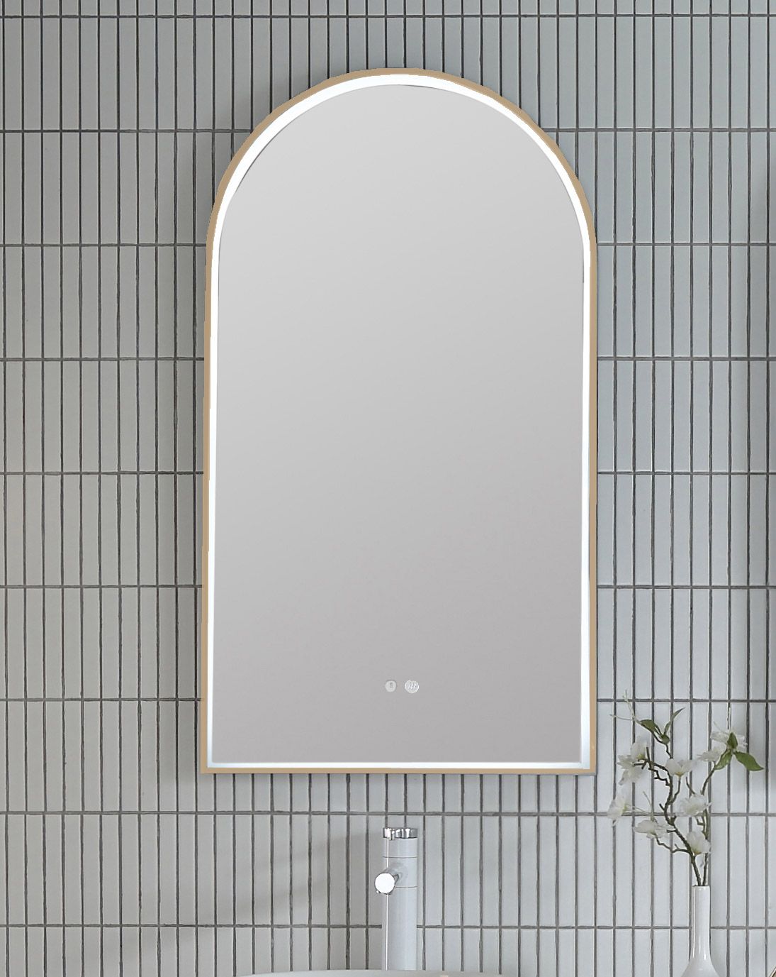 Rose Gold Arch 500d Led Mirror 90cm X 50cm | Luxe Mirrors With Regard To Gold Led Wall Mirrors (View 10 of 15)