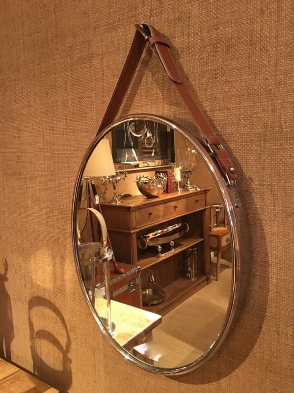 Round Brown Leather Hanging Oval Mirror | Mulberry Moon With Regard To Brown Leather Round Wall Mirrors (View 14 of 15)