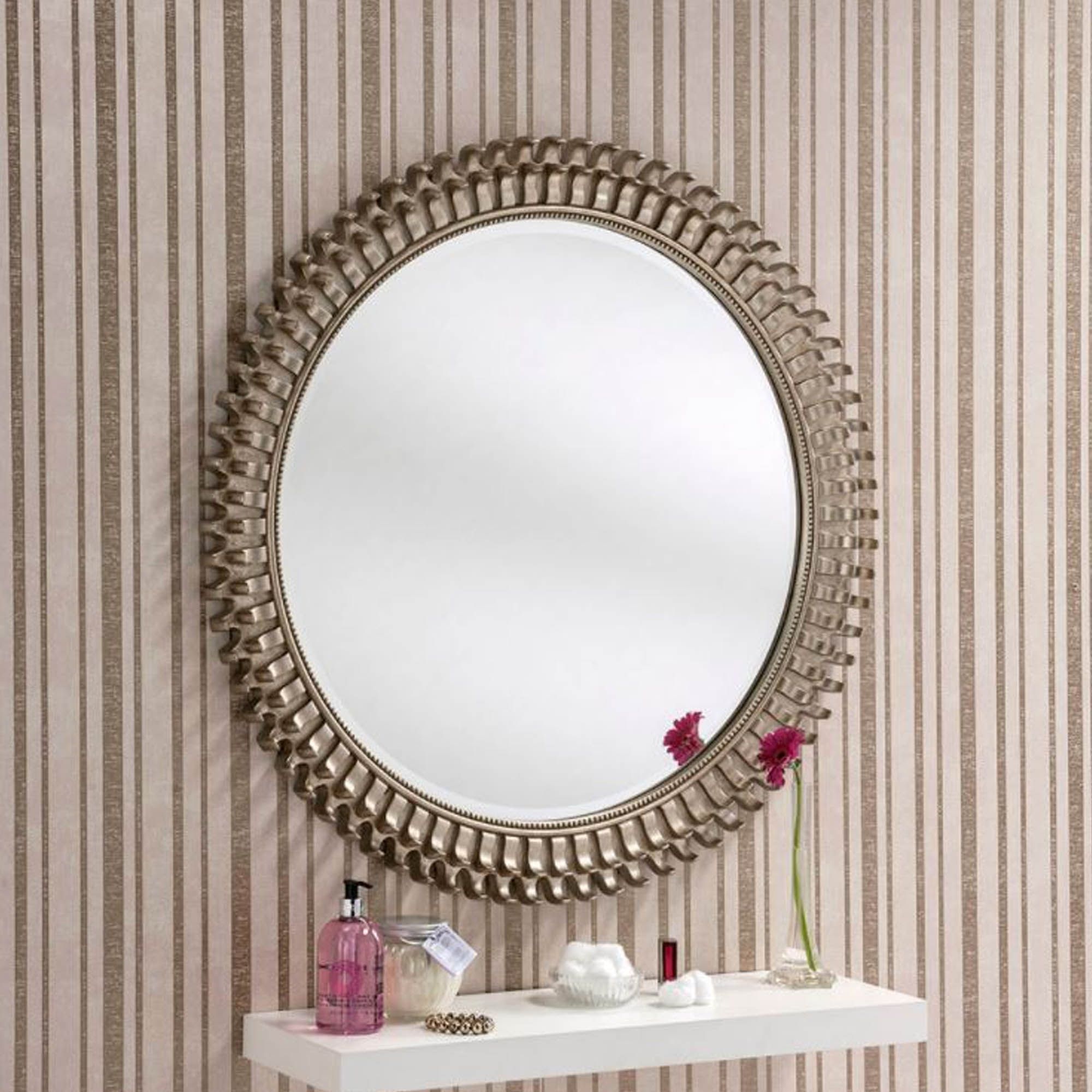Round Contemporary Antique Silver Wall Mirror | Homesdirect365 Within Antiqued Silver Quatrefoil Wall Mirrors (View 6 of 15)