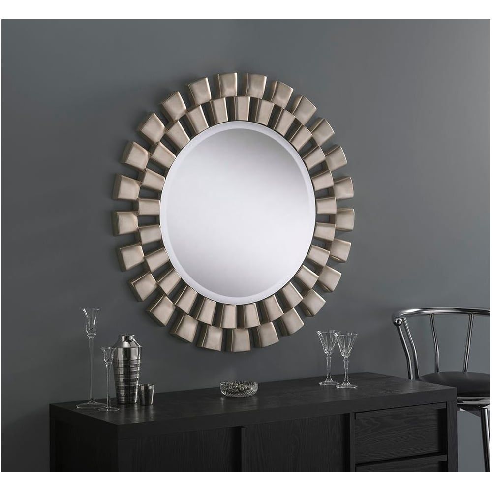 Round Contemporary Silver Leaf Wall Mirror | Homesdirect365 Inside Vertical Round Wall Mirrors (Photo 5 of 15)