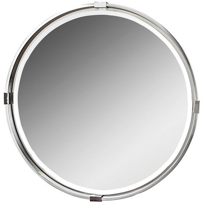 Round Floating Beveled Mirror | Brushed Nickel Mirror, Contemporary Intended For Free Floating Printed Glass Round Wall Mirrors (View 6 of 15)