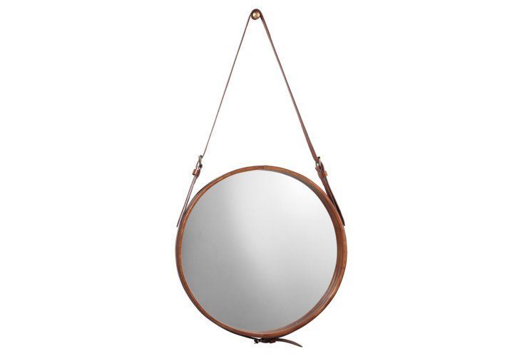 Round Leather Accent Mirror, Natural | Hanging Mirror, Mirror Wall Inside Brown Leather Round Wall Mirrors (View 13 of 15)