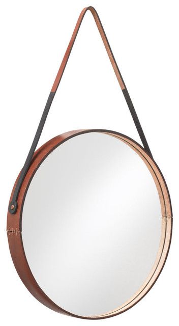 Round Leather Wrapped Mirror – Contemporary – Wall Mirrors – Regarding Black Leather Strap Wall Mirrors (View 11 of 15)