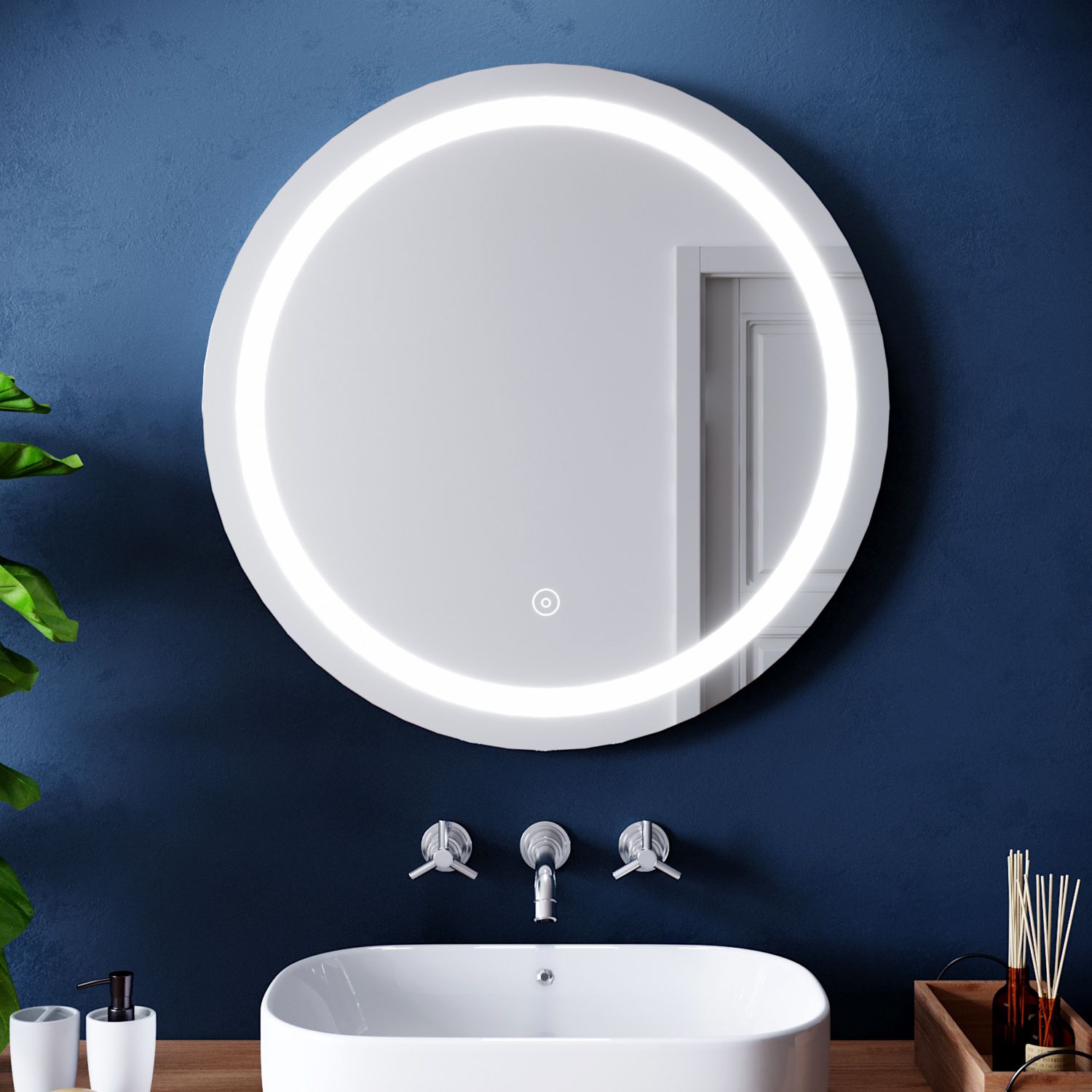 Round Led Bathroom Mirror Demister With White Lights Anti Fog Ip44 With Regard To Karn Vertical Round Resin Wall Mirrors (View 10 of 15)
