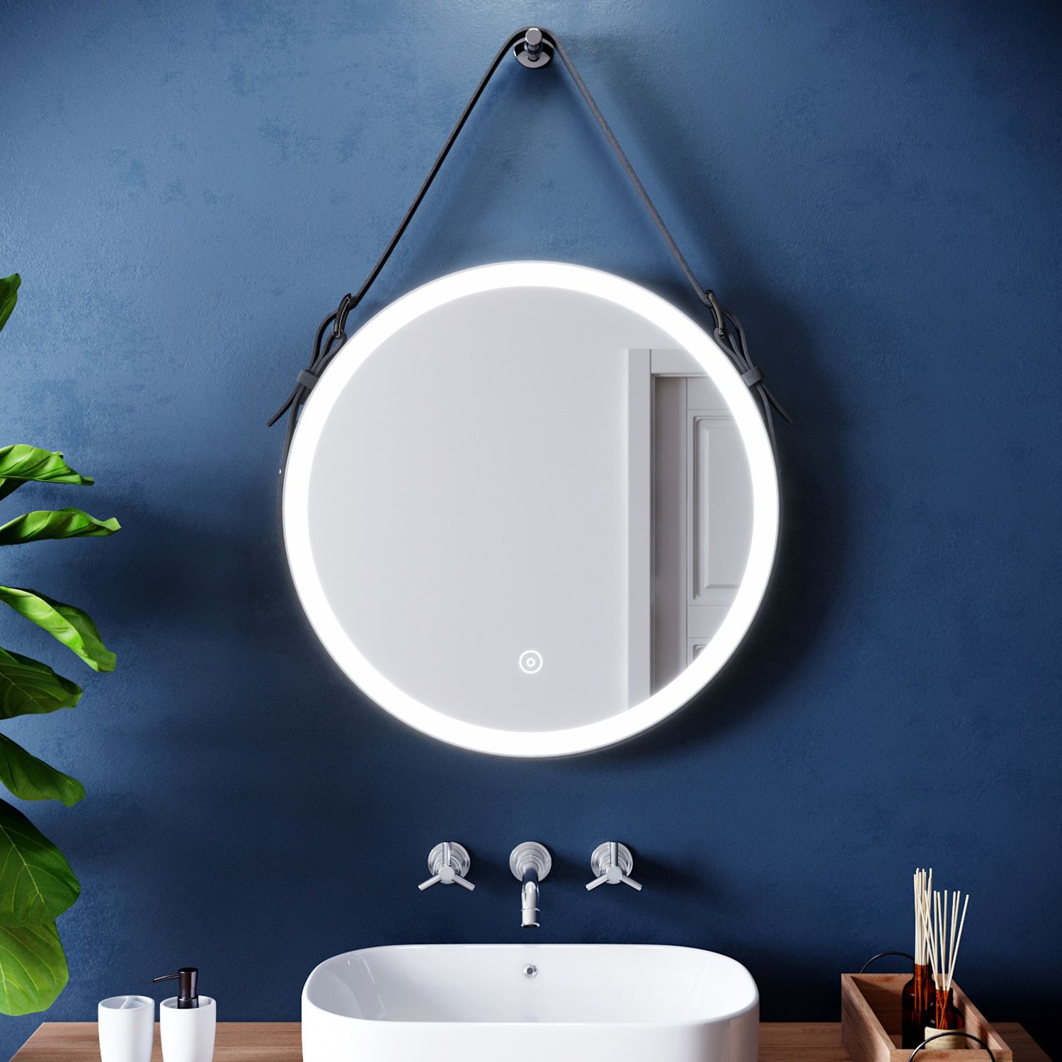 Round Led Illuminated Bathroom Mirror With Demister Modern Designer In Round Backlit Led Mirrors (View 1 of 15)