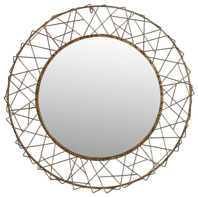 Round Metal Framed Mirror Beveled, Gold Finish 36" – Eclectic – Wall Intended For Round Beaded Trim Wall Mirrors (View 4 of 15)