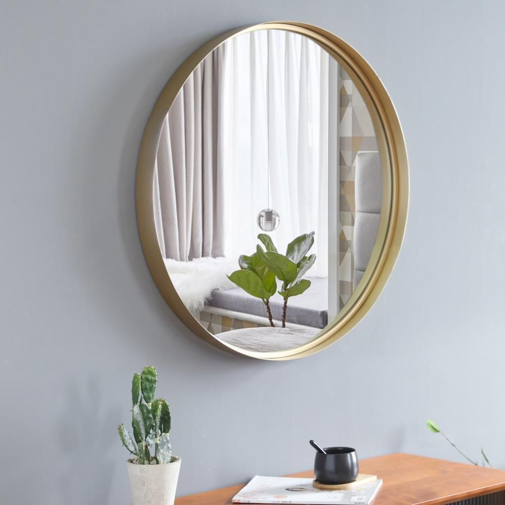 Round Mirror, 30" Wall Mirror W/ 2" Gold Metal Frame Mirror For For Woven Metal Round Wall Mirrors (View 8 of 15)