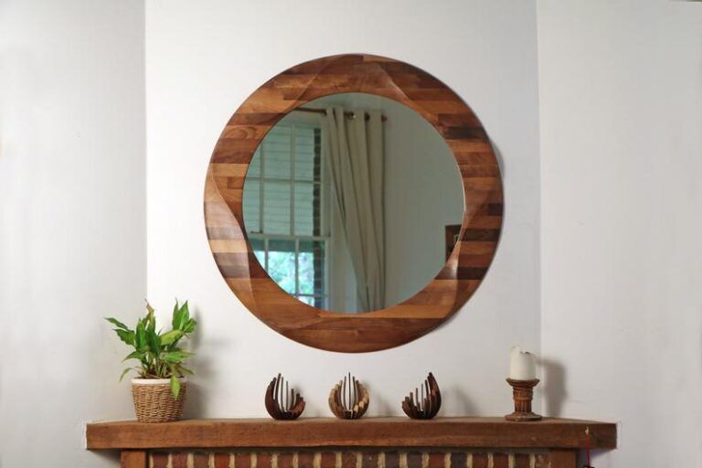 Round Mirror, Large Decorative Round Wooden Wall Mirror, Wooden Mirror With Regard To Walnut Wood Wall Mirrors (View 4 of 15)