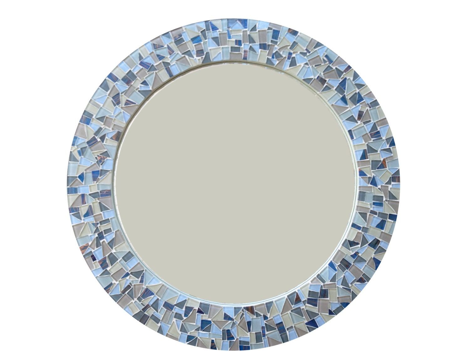 Round Mirror Mosaic Wall Mirror Blue Gray And Tan Cottage For Tropical Blue Wall Mirrors (View 10 of 15)