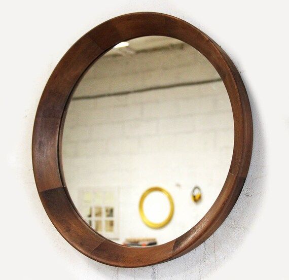 Round Mirror Round Wood Mirror Round Mirror Frame Round Wall | Etsy Inside Wood Rounded Side Rectangular Wall Mirrors (View 15 of 15)