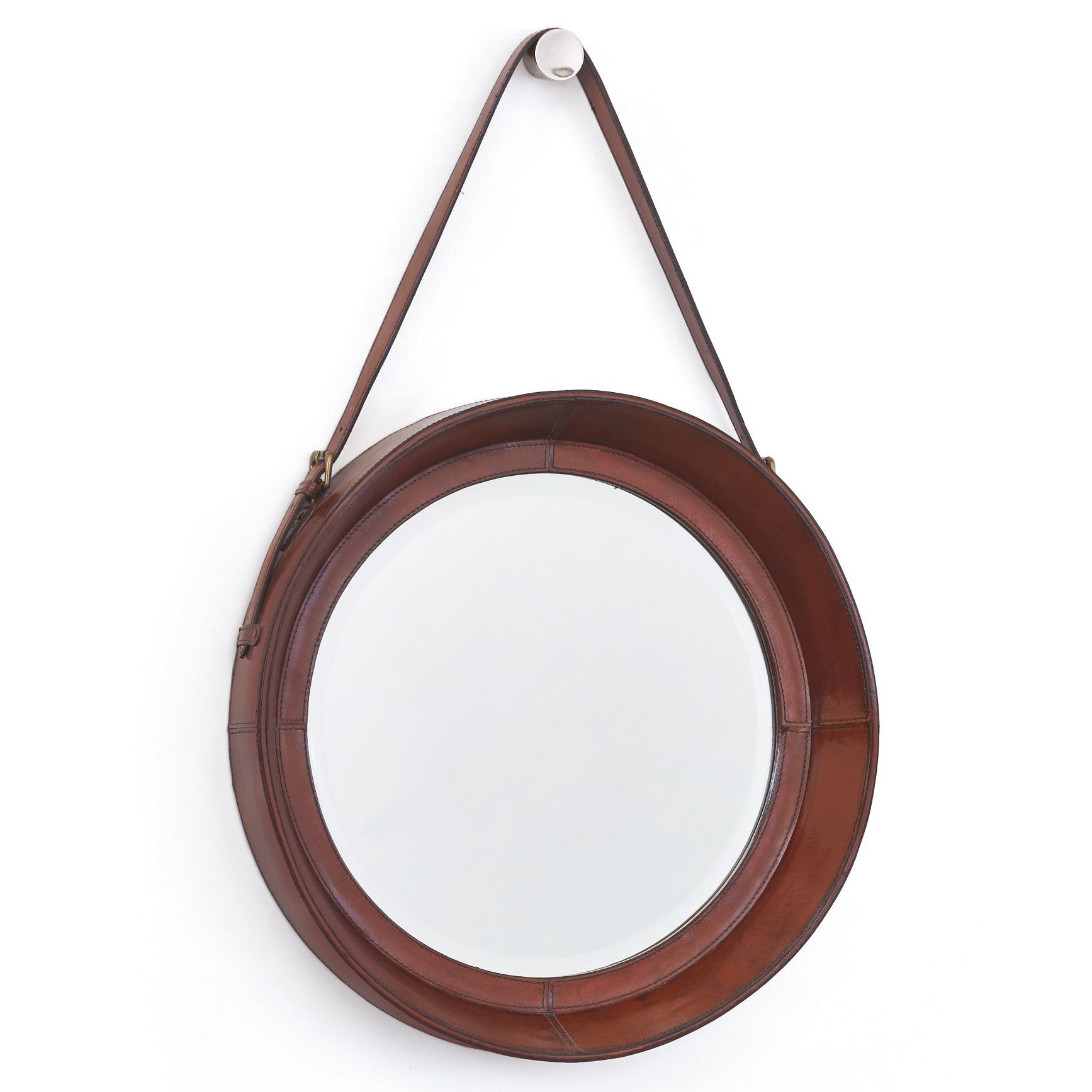 Round Mirror With Leather And Hanging Strap | Mirror Wall, Leather With Brown Leather Round Wall Mirrors (View 3 of 15)